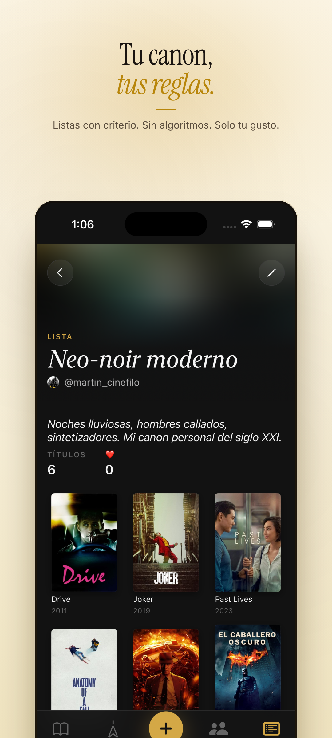 Curated film lists in Cinalis